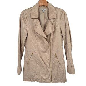 Cache Womens Beige Metallic Jacket coat  size Small Nylon crinkle pockets